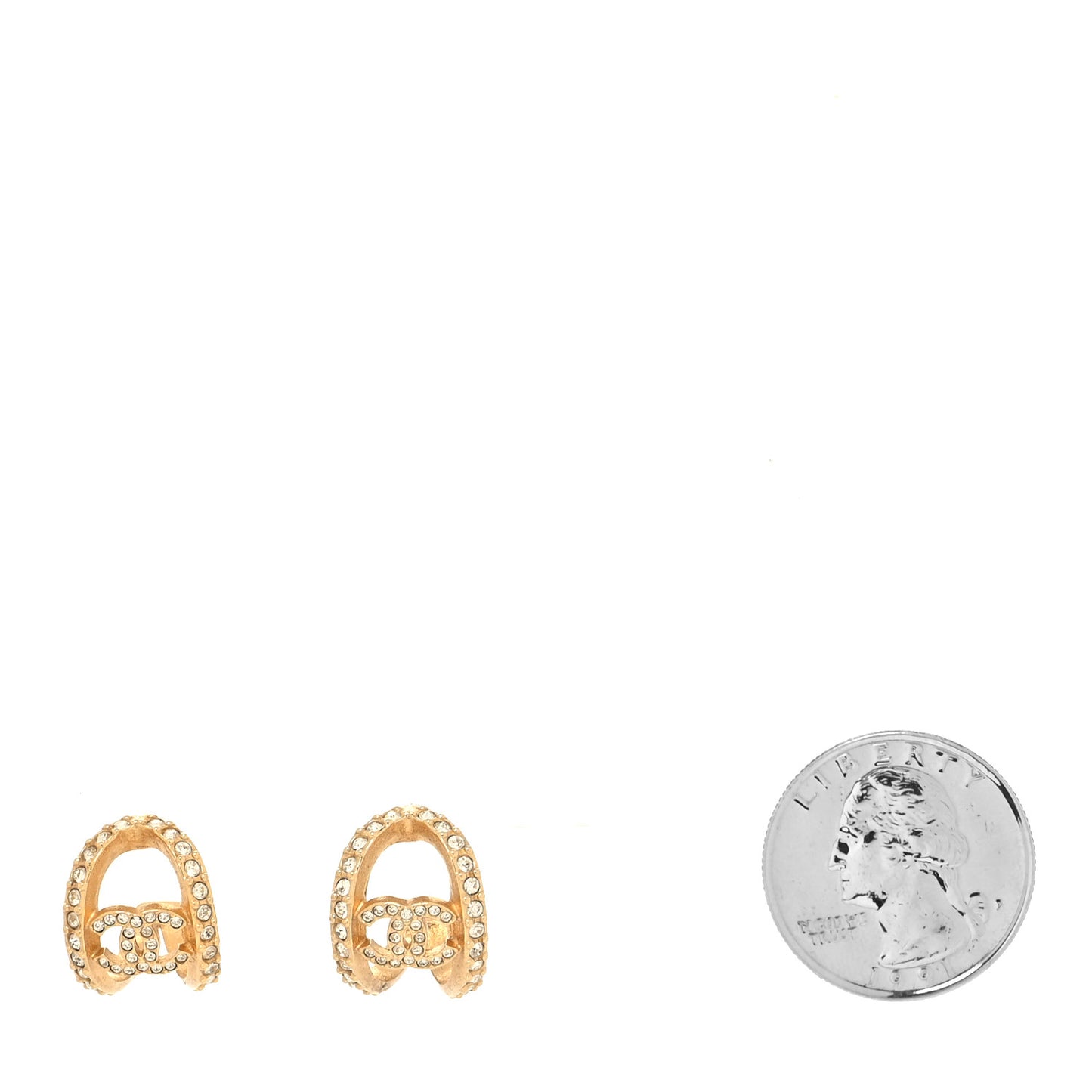 Crystal Strass CC Double Hoop Earrings Gold