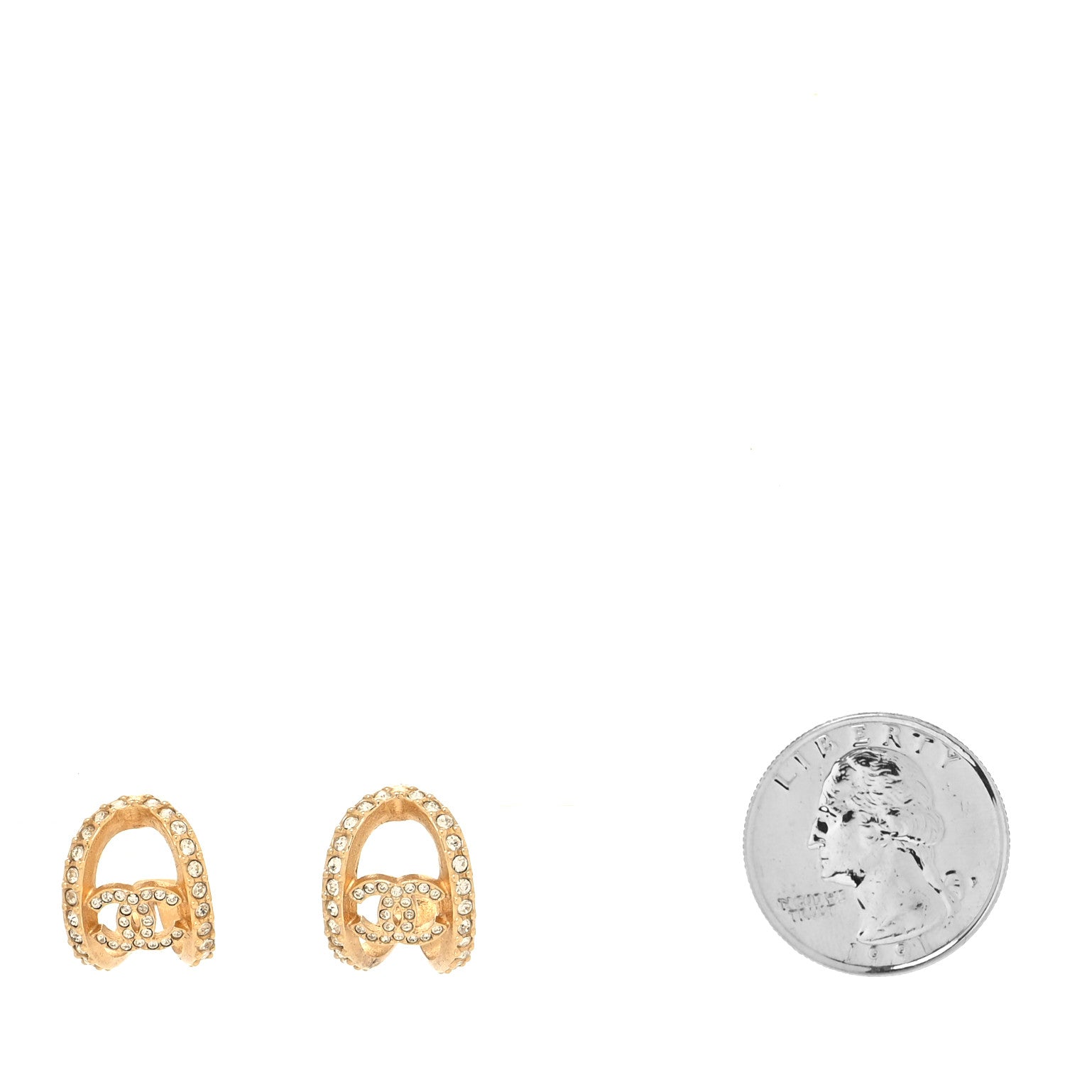 Chanel Crystal Strass CC Double Hoop Earrings Gold 2 of 4