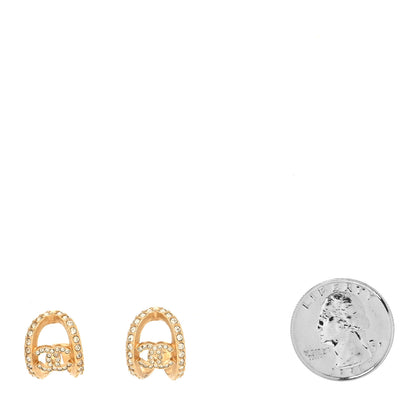 Chanel Crystal Strass CC Double Hoop Earrings Gold 2 of 4