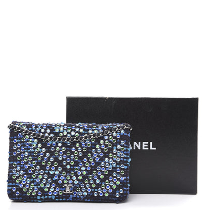 Chanel Crystal Tweed Wallet On Chain WOC Blue 10 of 10