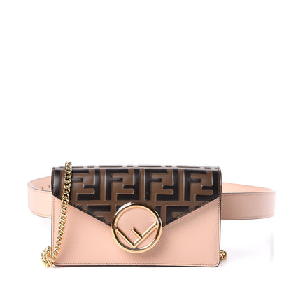 Fendi Vitello Cruise F is Fendi Bi-Color FF 1974 Embossed Envelope Belt Bag Maya Black Light Rose 1 of 11