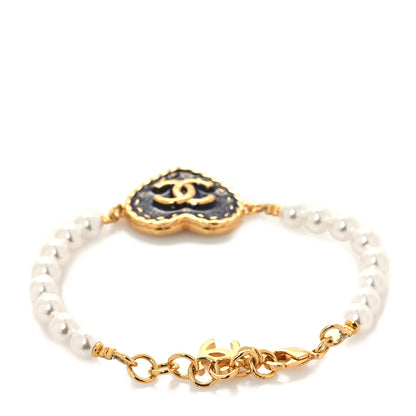 Chanel Metal Denim CC Heart Bracelet Gold Blue Pearly White 3 of 4