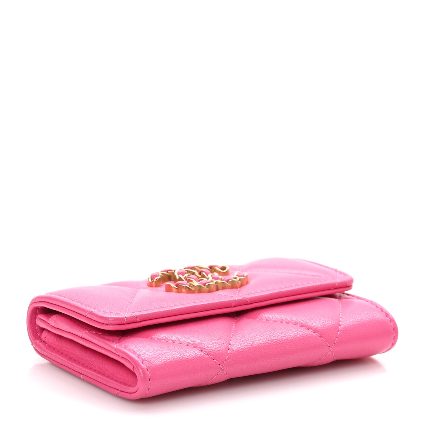 Lambskin Quilted Chanel 19 Flap Card Holder Pink