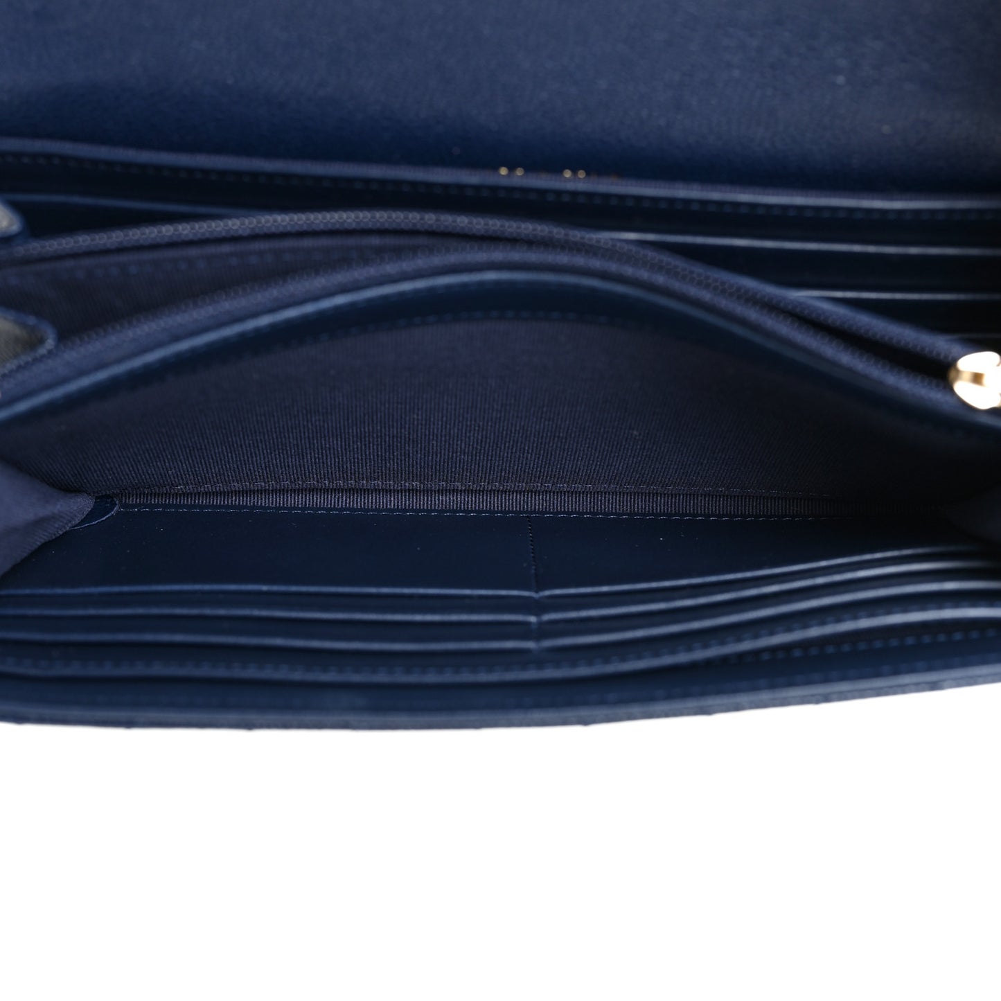 Caviar Quilted Crystal Long Flap Wallet Navy Blue