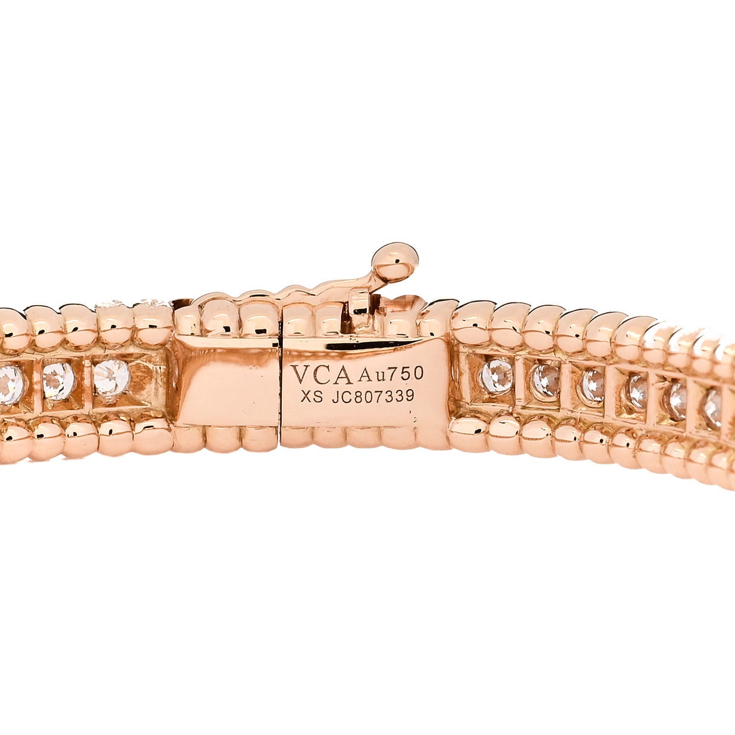 18K Rose Gold Diamond Perlee 1-Row Bangle Bracelet XS