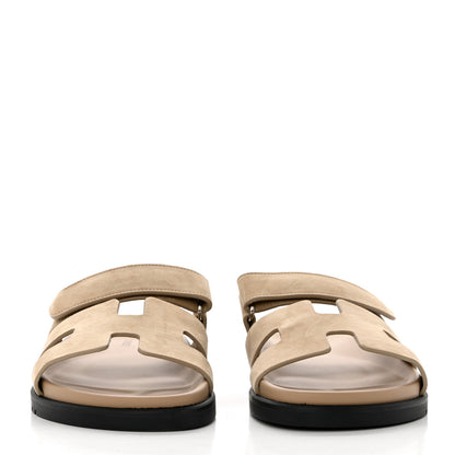 Hermes Suede Goatskin Womens Chypre Sandals 39 Beige Argile 2 of 9