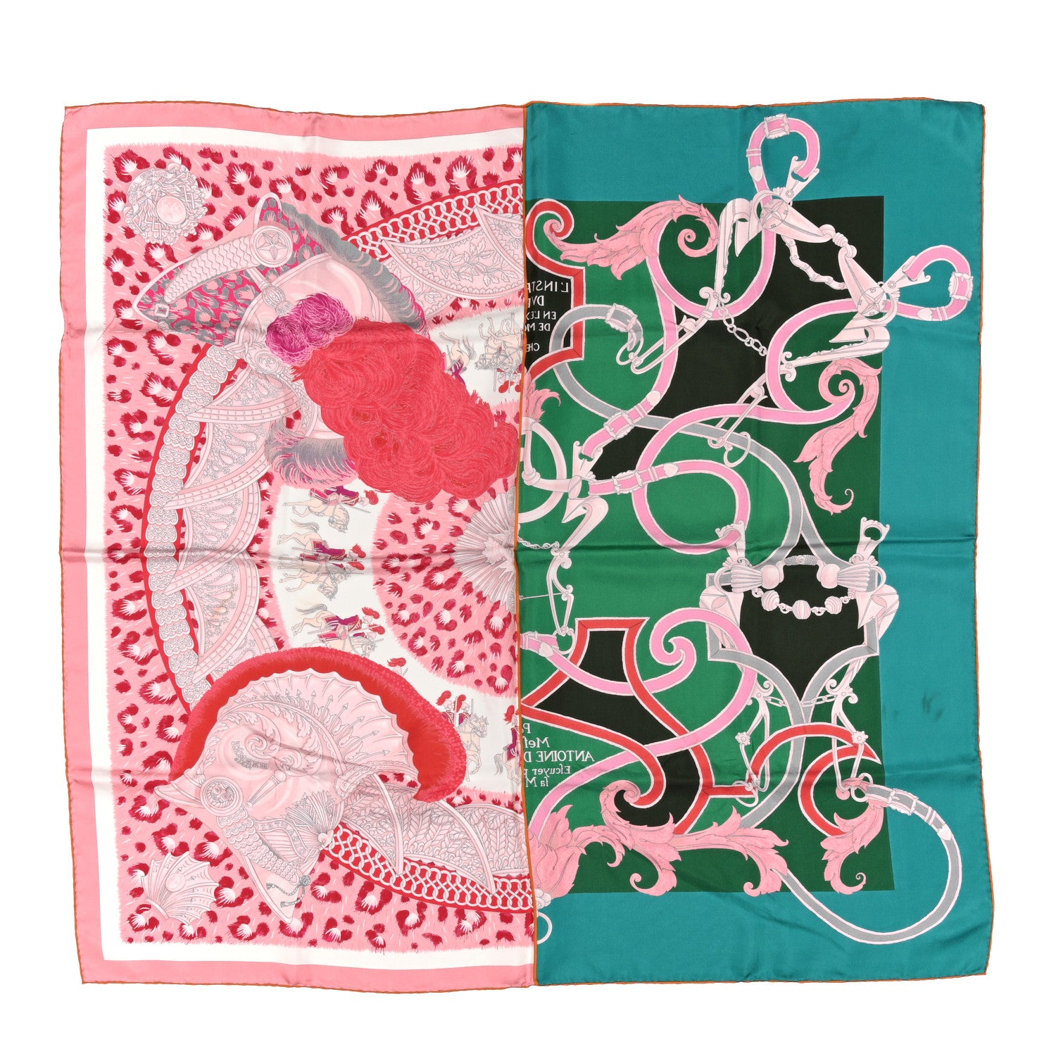 Hermes Silk Plumets du Roy Scarf 90 Vert Rose Blanc 1 of 7
