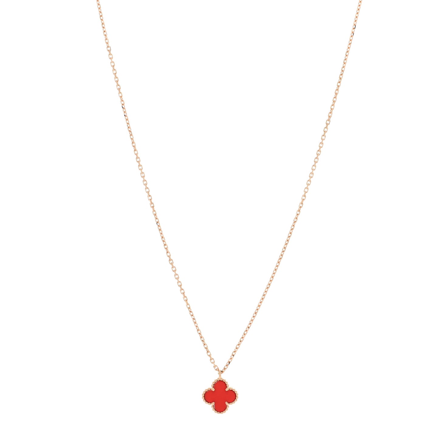 18K Rose Gold Carnelian Sweet Alhambra Pendant Necklace