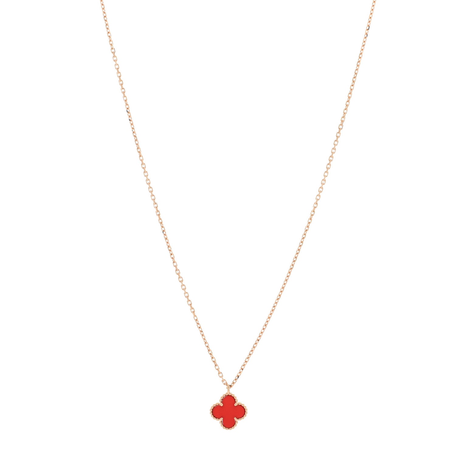 Van Cleef & Arpels 18K Rose Gold Carnelian Sweet Alhambra Pendant Necklace 1 of 5