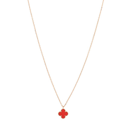 Van Cleef & Arpels 18K Rose Gold Carnelian Sweet Alhambra Pendant Necklace 1 of 5