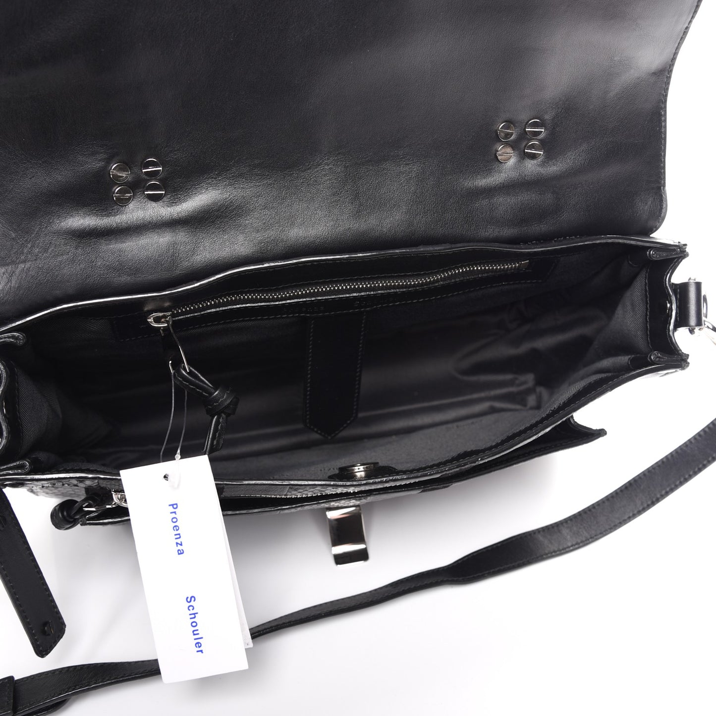 Lambskin Lizard Snakeskin Suede Medium PS1 Exotic Stripe Mix Satchel Black