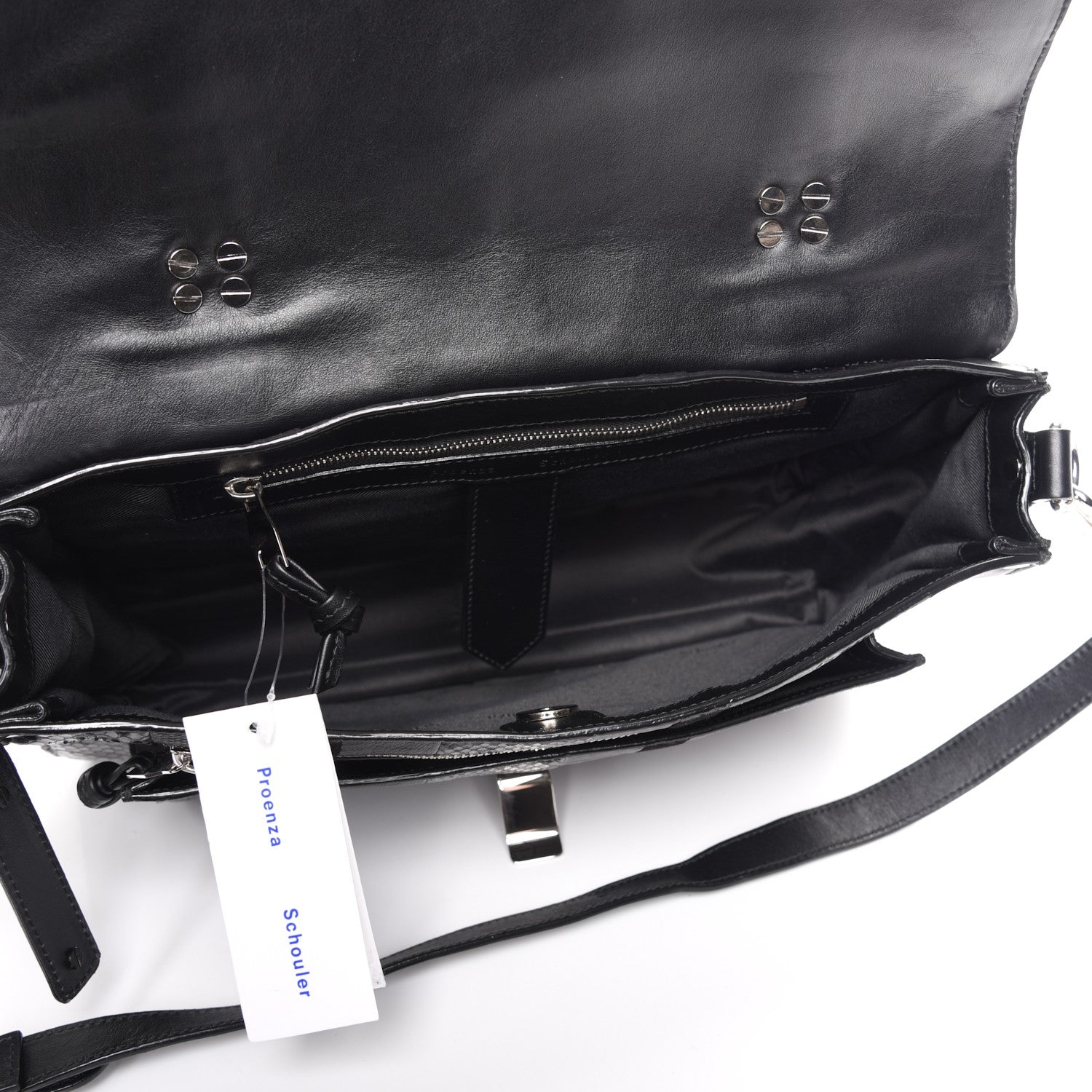 Proenza Schouler Lambskin Lizard Snakeskin Suede Medium PS1 Exotic Stripe Mix Satchel Black 5 of 7