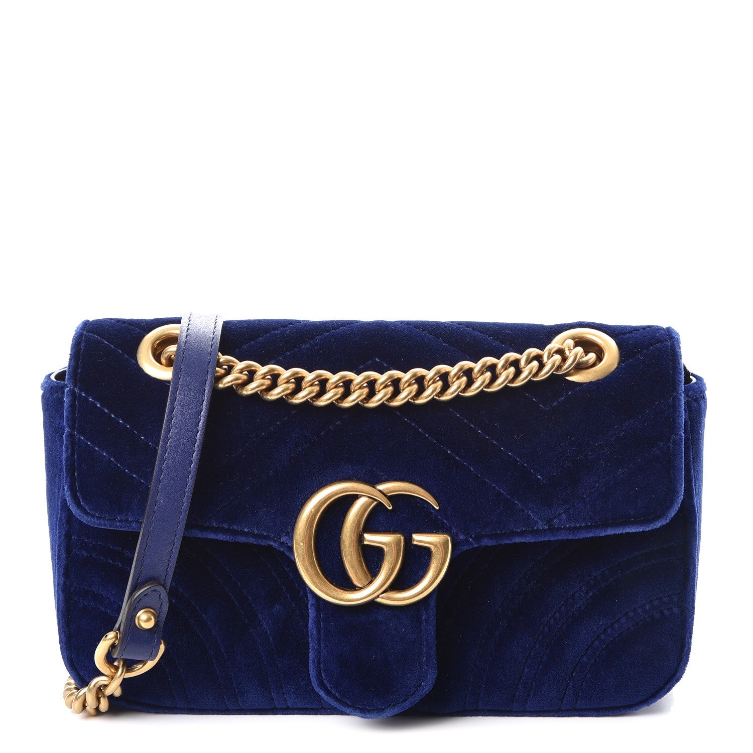 Gucci Velvet Matelasse Mini GG Marmont Shoulder Bag Cobalt Blue 1 of 8
