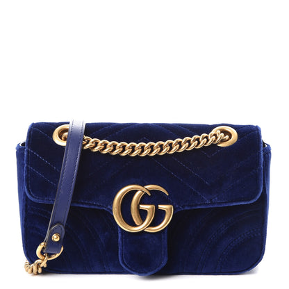 Gucci Velvet Matelasse Mini GG Marmont Shoulder Bag Cobalt Blue 1 of 8