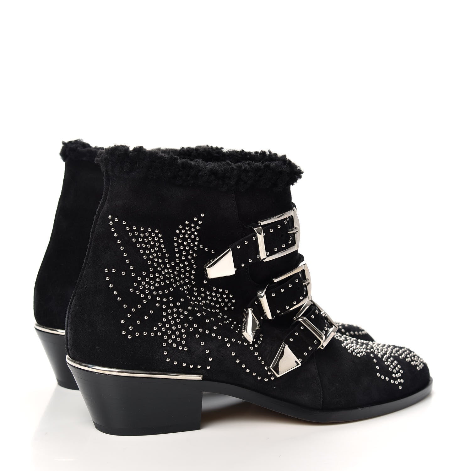 Chloe Shearling Studded Susanna Ankle Boots 38 Black 4 of 9