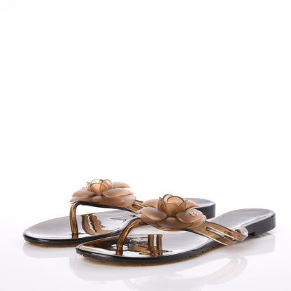 Chanel Jelly Camellia Thong Sandals 38 Brown 3 of 8