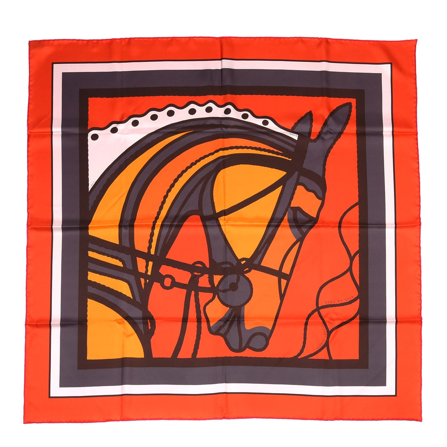 Hermes Silk Robe Du Soir Scarf 90 Orange Soleil Taupe 1 of 4