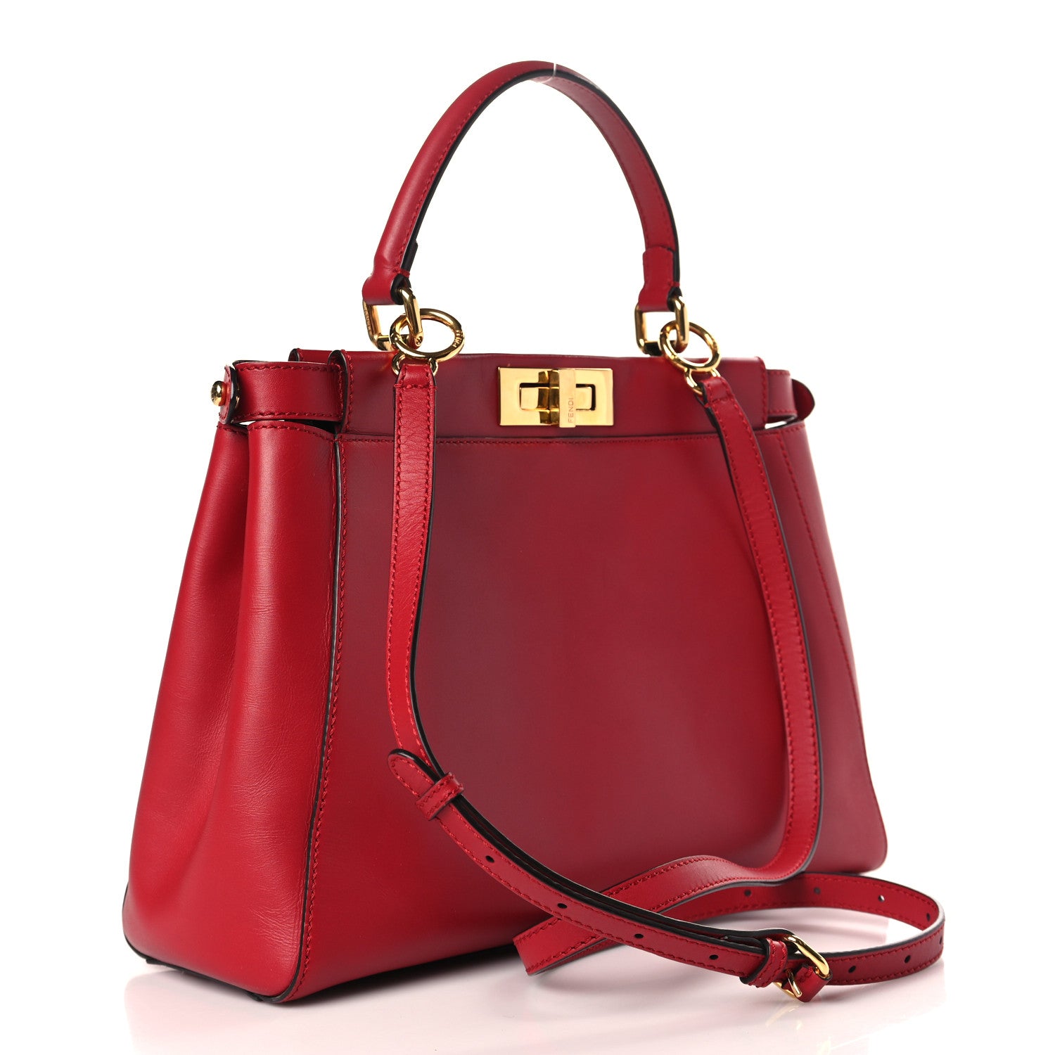 Fendi Vitello Morgan Fabric Jacquard Pequin Medium Peekaboo Iconic Satchel Mattone Tobacco Red 4 of 10