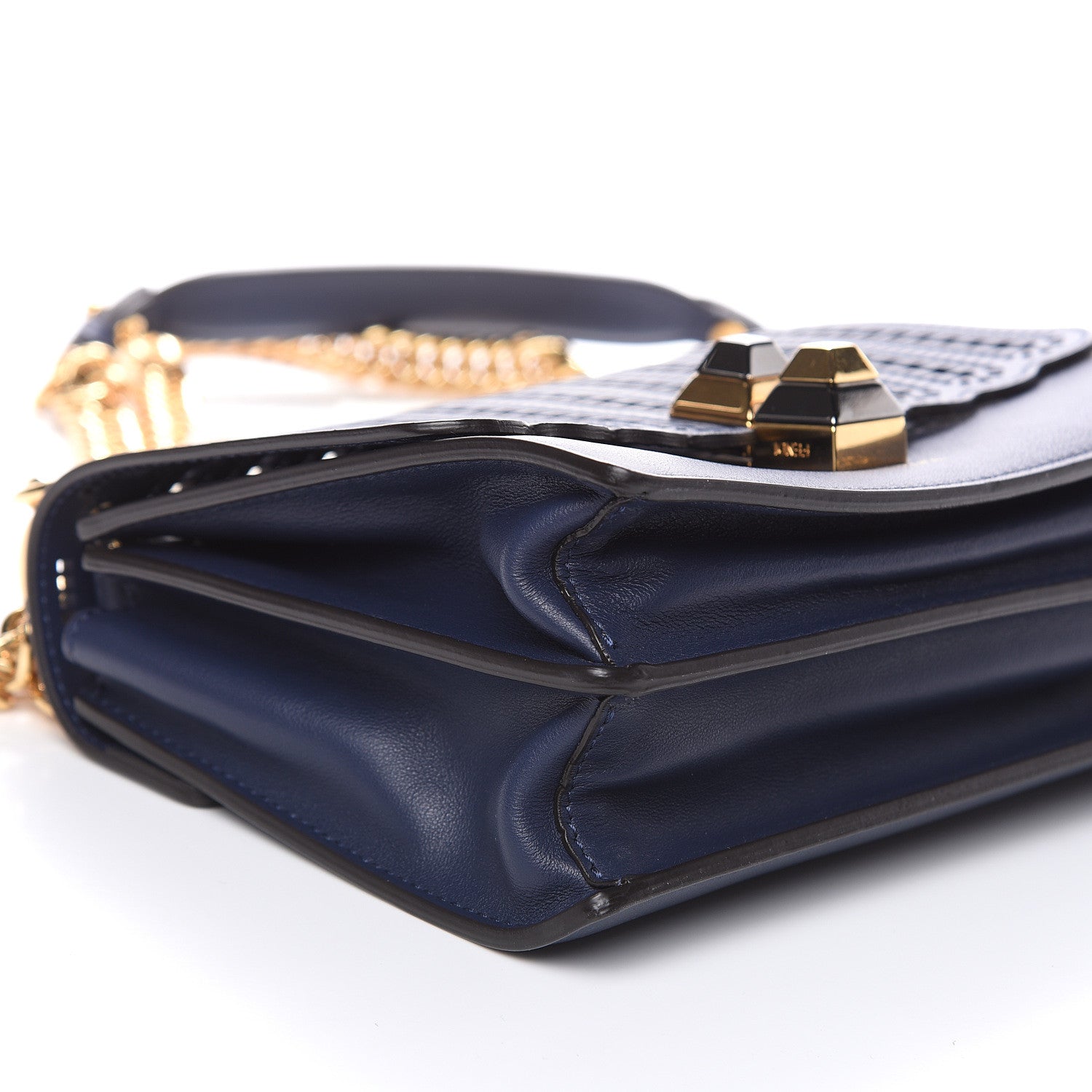 Fendi Vitello Grace Openwork Small Kan I Shoulder Bag Blueberry 9 of 10