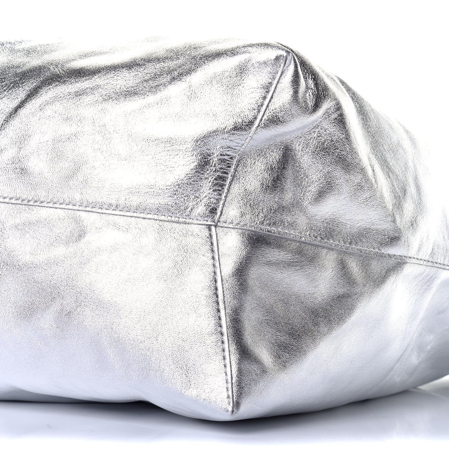 Metallic Lambskin Oversized Tote Silver