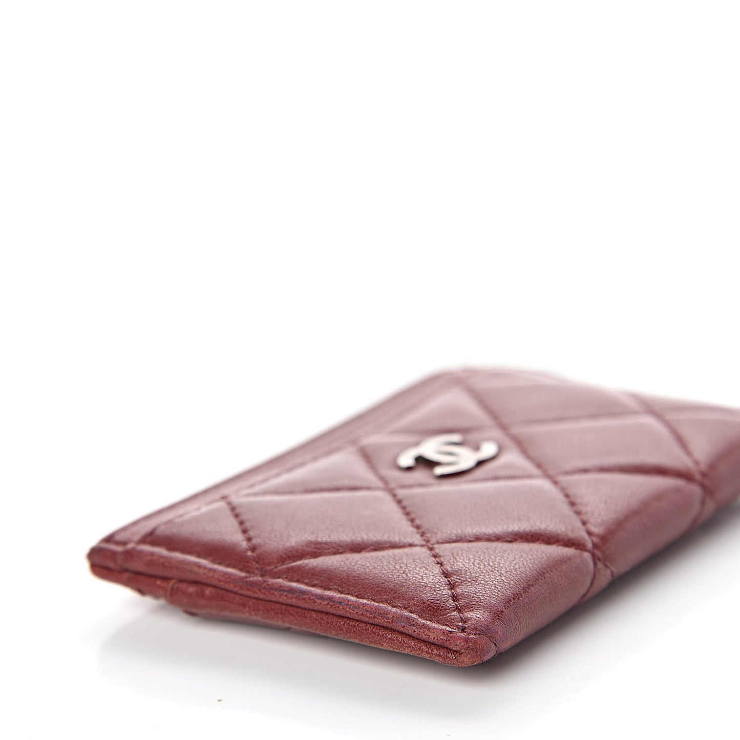 Lambskin Quilted Card Holder Burgundy