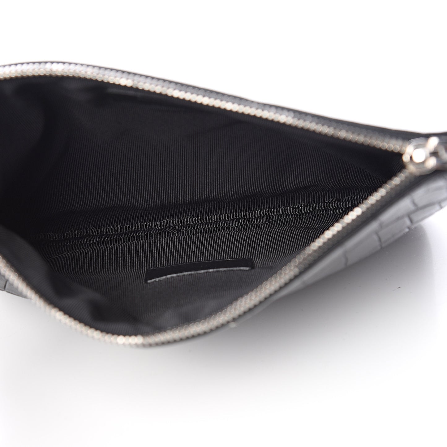 Calfskin Crocodile Embossed Monogram Zip Pouch Black