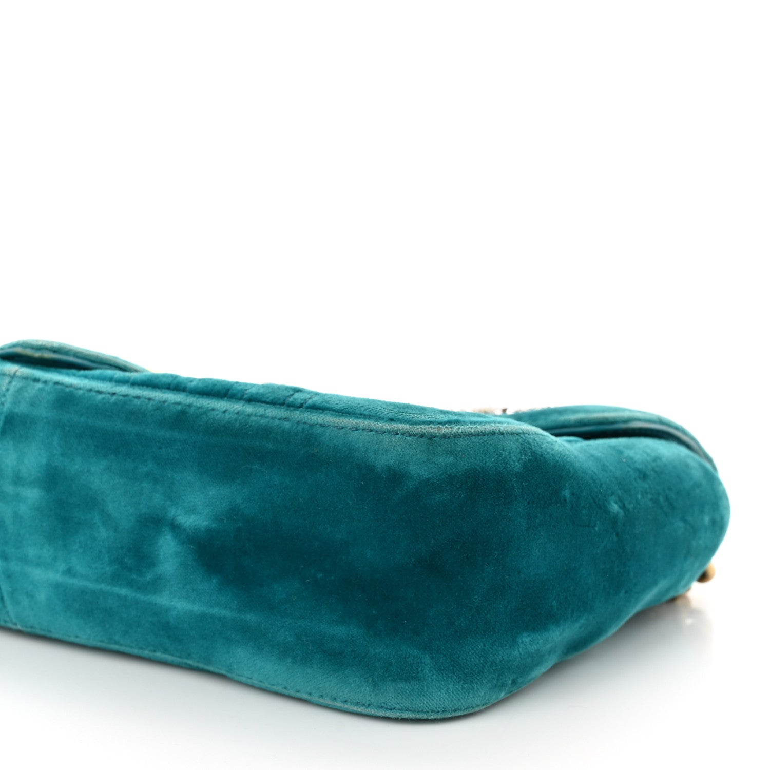Gucci Velvet Matelasse Embroidered Small GG Marmont Shoulder Bag Pavone Cyan 10 of 12