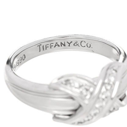 Tiffany 18K White Gold Diamond Signature X Ring 56 7.5 5 of 5