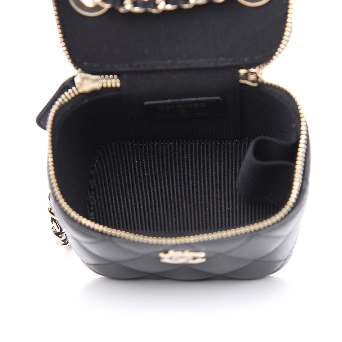 Lambskin Quilted Trendy Mini Vanity Case With Chain Black