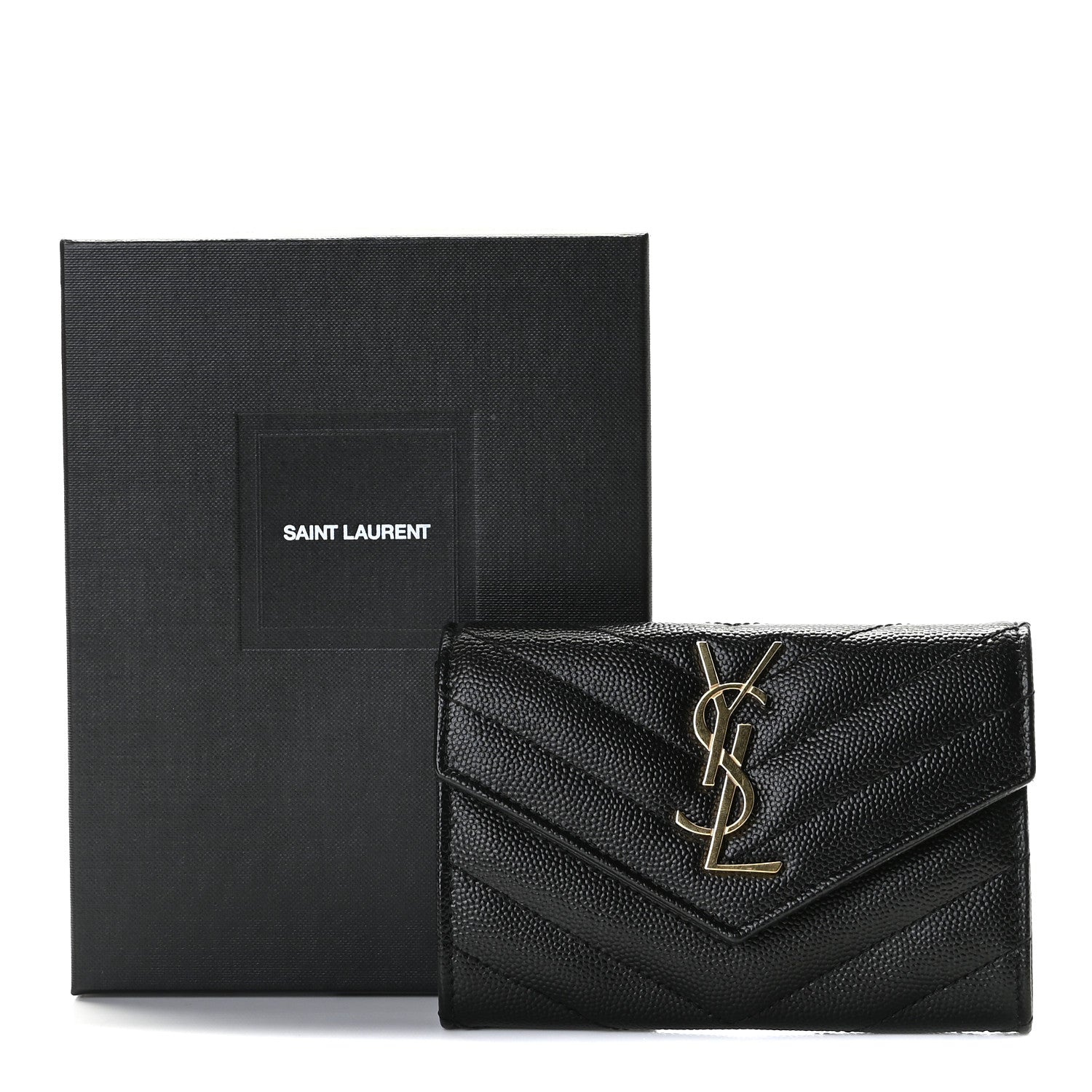 Saint Laurent Grain De Poudre Matelasse Chevron Small Monogram Envelope Wallet Black 3 of 8