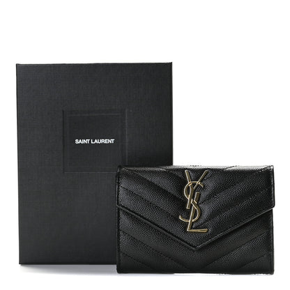 Saint Laurent Grain De Poudre Matelasse Chevron Small Monogram Envelope Wallet Black 3 of 8