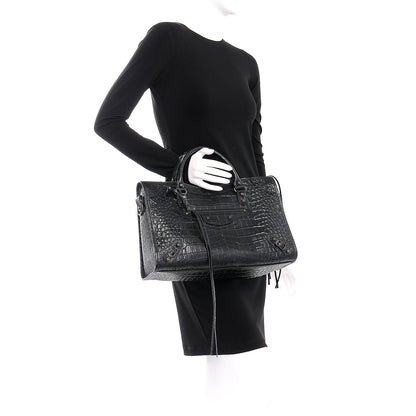 Balenciaga Calfskin Crocodile Embossed Classic Hardware City Black 3 of 8