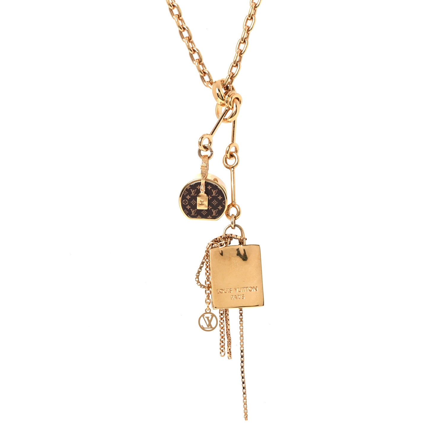 Louis Vuitton Metal Mini Boite Chapeau Pendant Necklace Gold 1 of 6