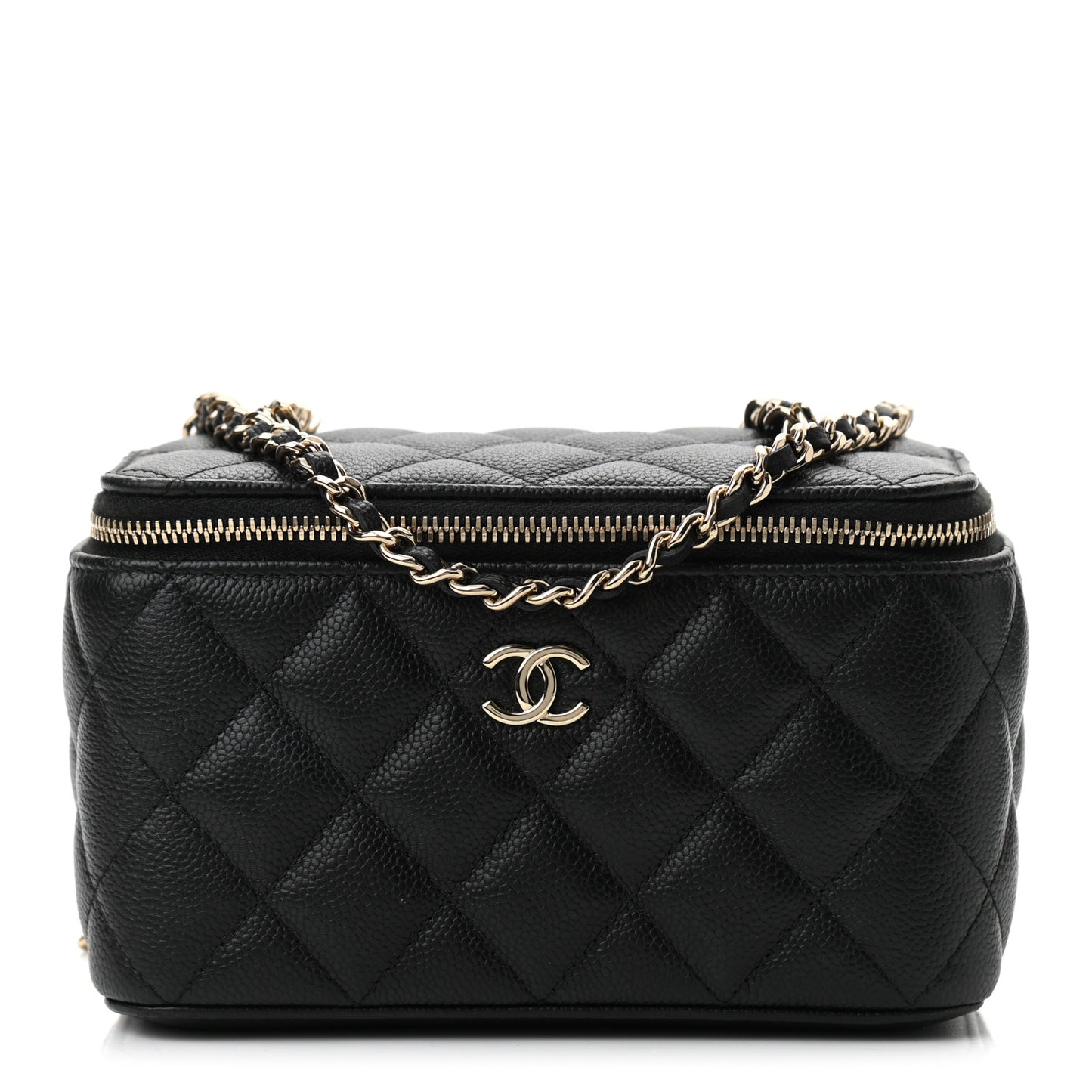 Caviar Quilted Small Vanity Case With Chain Black