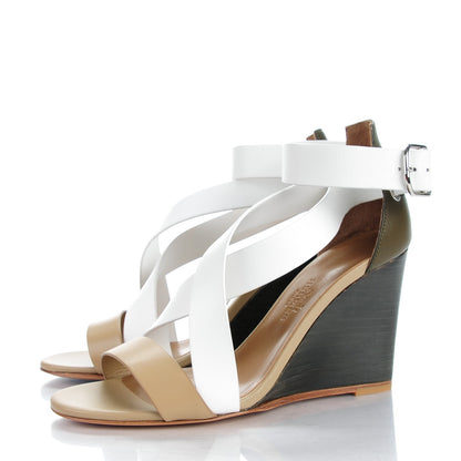 Hermes Calfskin Kiss Wedge Sandals 36 Beige Blanc Bronze 3 of 9