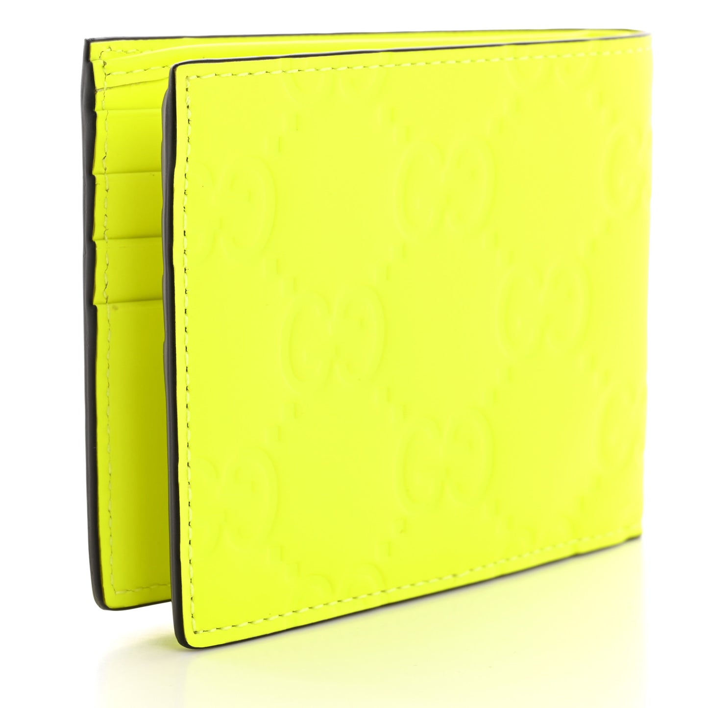 Rubber Effect GG Embossed Bi-Fold Wallet Fluorescent Yellow
