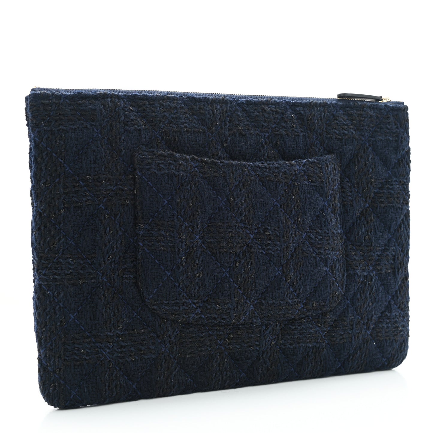 Wool Knit CC Cosmetic Pouch Navy Blue