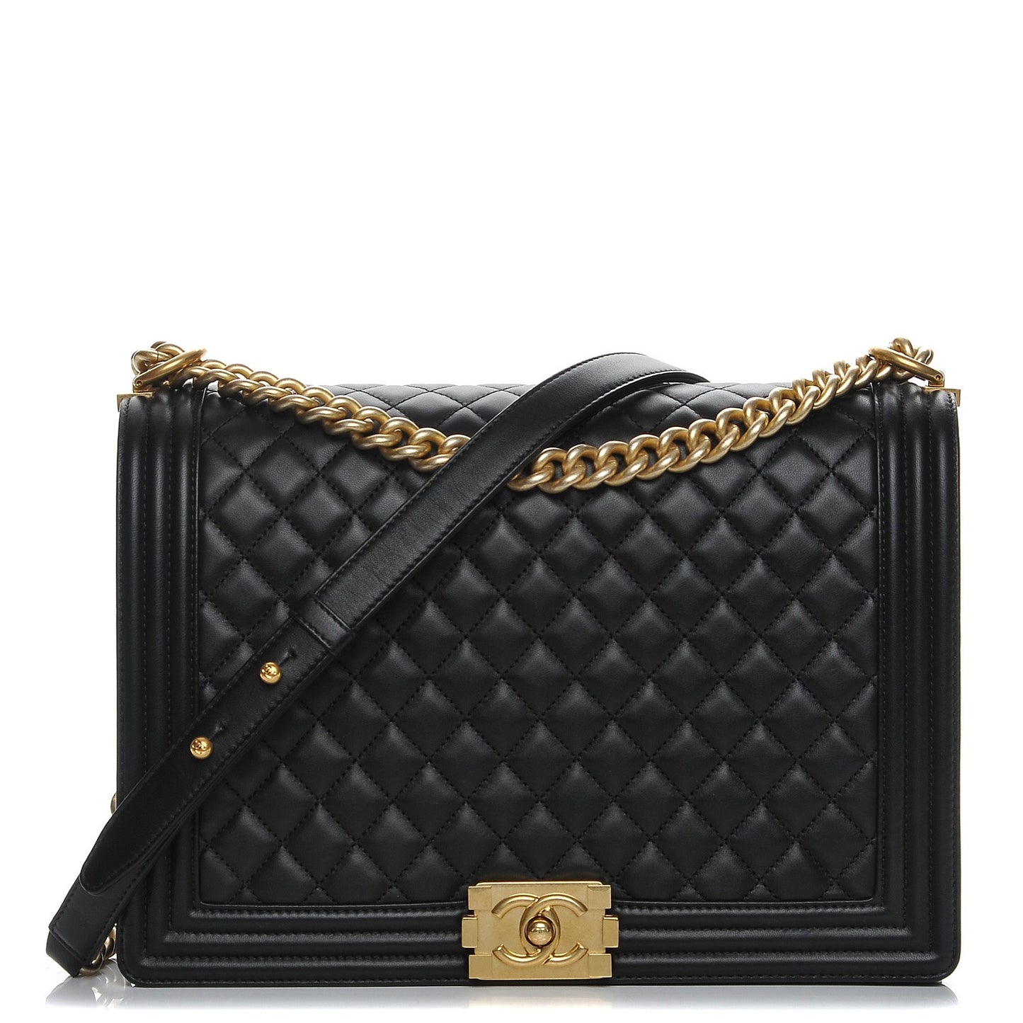 Lambskin Quilted Large Boy Flap Black