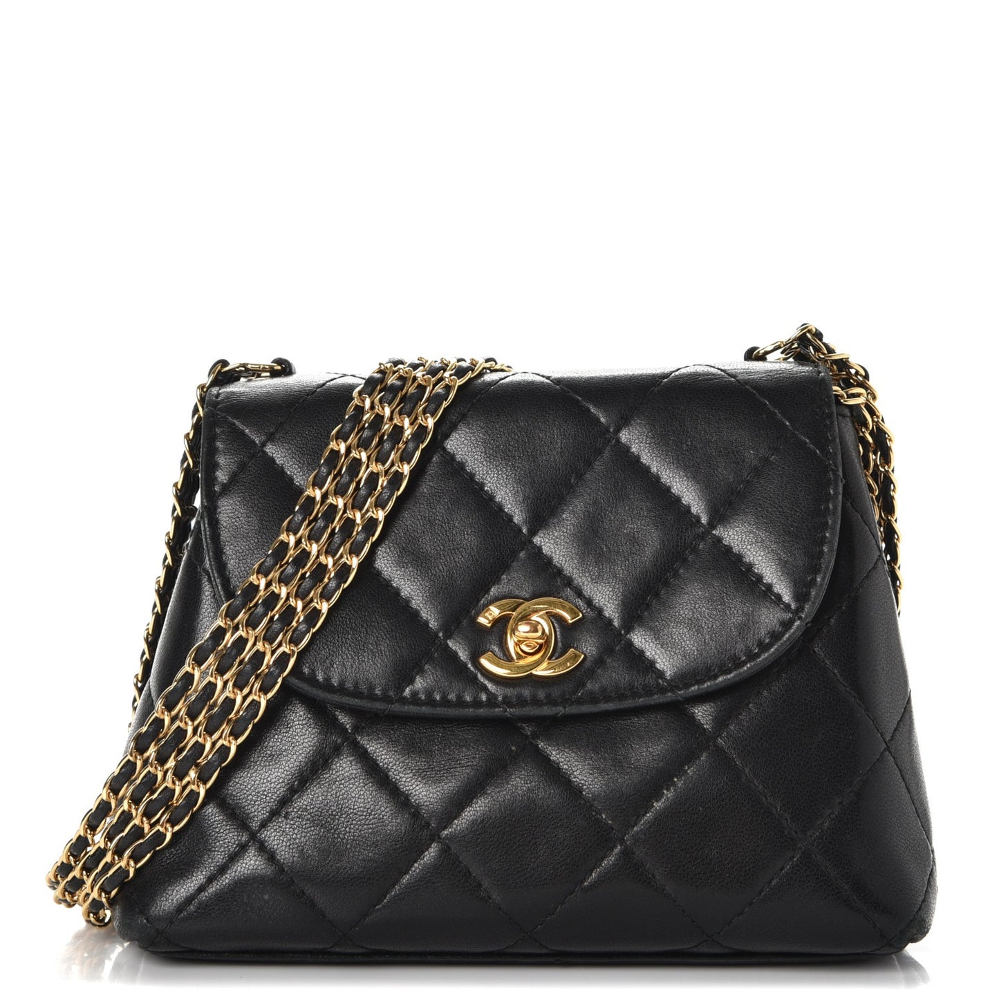 Lambskin Quilted 4 Chain Mini Flap Black