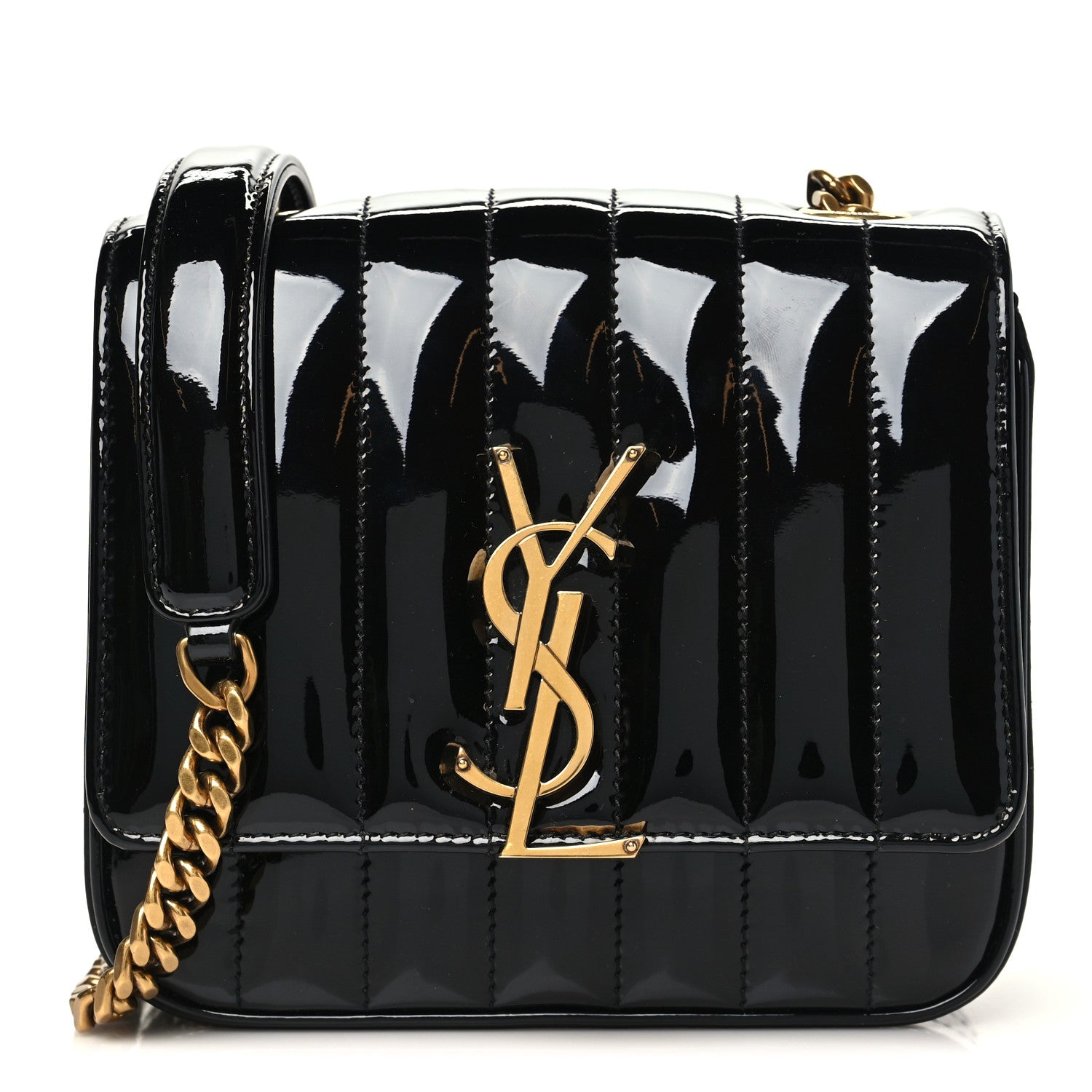 Saint Laurent Patent Calfskin Matelasse Monogram Small Vicky Chain Bag Black 1 of 10