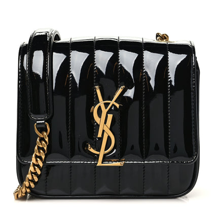 Saint Laurent Patent Calfskin Matelasse Monogram Small Vicky Chain Bag Black 1 of 10