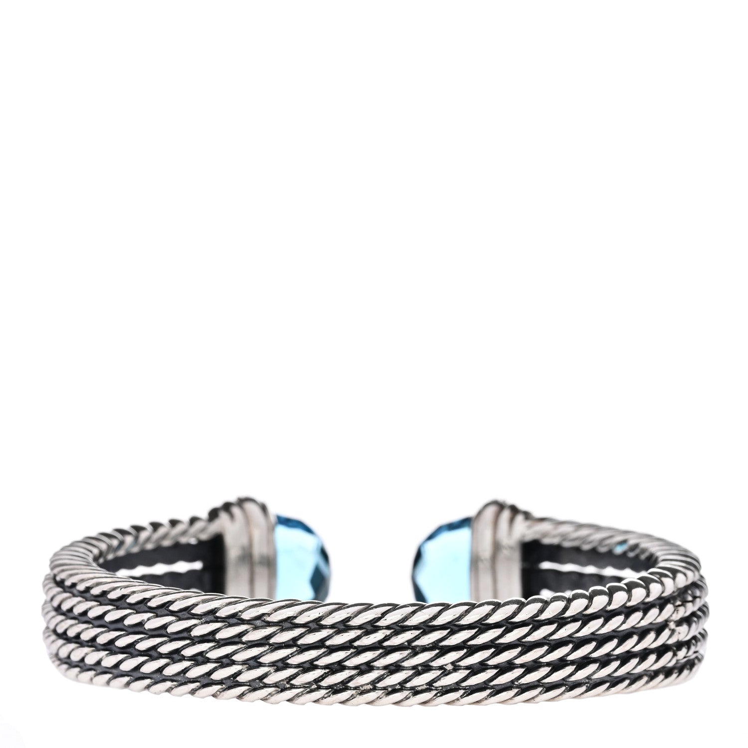 David Yurman Sterling Silver Diamond Blue Topaz Wheaton Cuff Bracelet 2 of 3