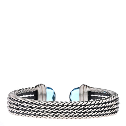David Yurman Sterling Silver Diamond Blue Topaz Wheaton Cuff Bracelet 2 of 3