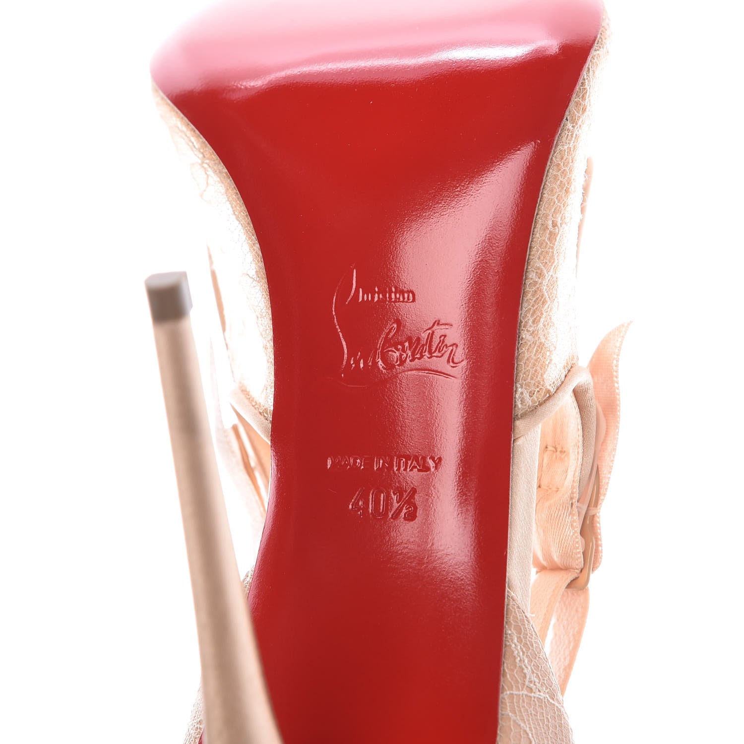 Christian Louboutin Satin Chantilly Lace Hot Jeanbi 100 Pumps 40.5 Nude 6 of 13
