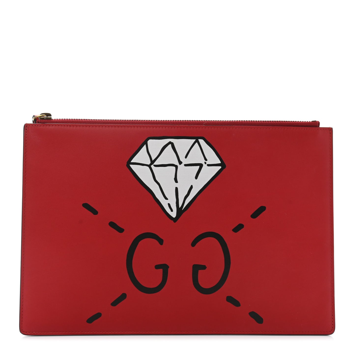 Calfskin GucciGhost Print Pouch Hibiscus Red