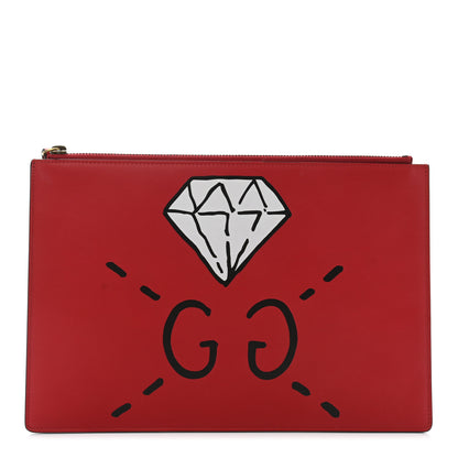 Gucci Calfskin GucciGhost Print Pouch Hibiscus Red 1 of 7