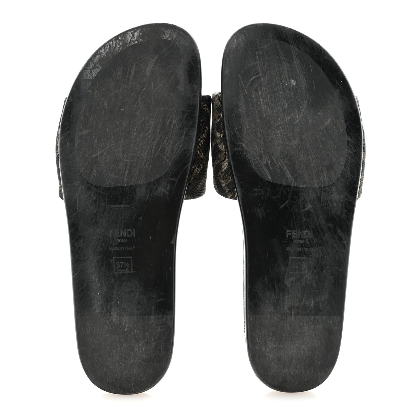 Fabric Jacquard FF 1974 Fendi Feel Slide Sandals 37.5 Tobacco Black