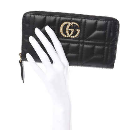 Gucci Calfskin Matelasse Pearly GG Marmont Zip Around Wallet Black 2 of 9