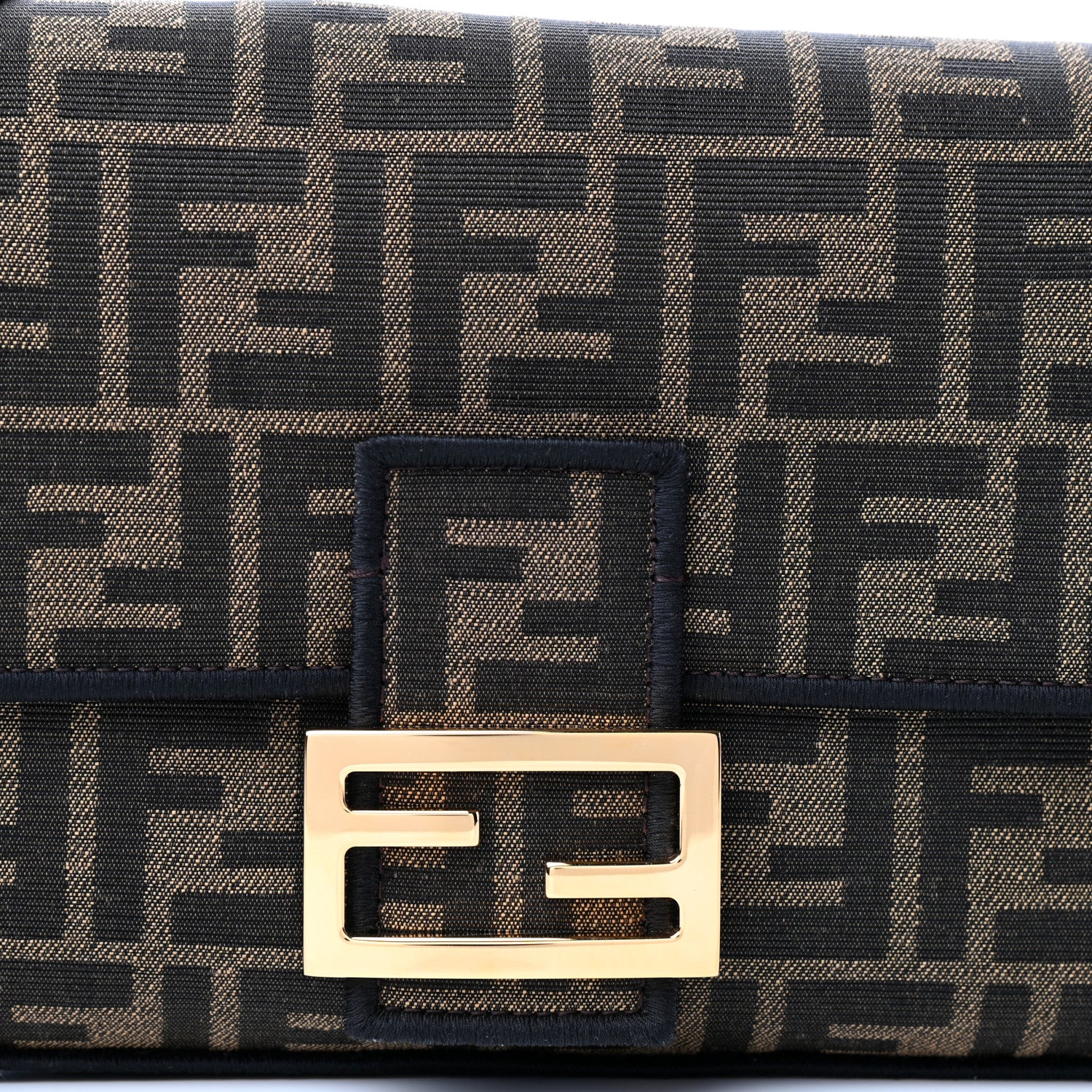 Fendi Fabric Jacquard FF 1974 Medium Baguette Tobacco Moro Black 9 of 10