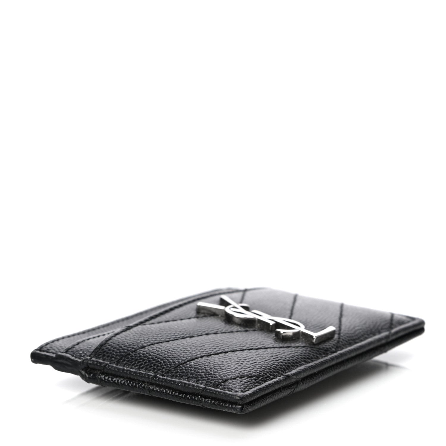 Saint Laurent Grain De Poudre Matelasse Chevron Monogram Credit Card Case Black 4 of 13